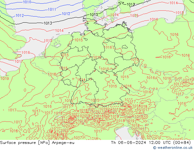 Surface pressure Arpege-eu Th 06.06.2024 12 UTC