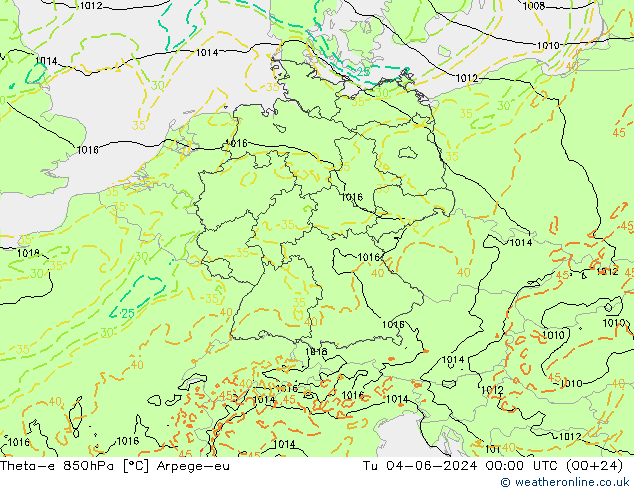 Theta-e 850hPa Arpege-eu di 04.06.2024 00 UTC