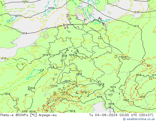 Theta-e 850hPa Arpege-eu Sa 04.06.2024 03 UTC