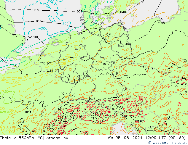 Theta-e 850hPa Arpege-eu Çar 05.06.2024 12 UTC