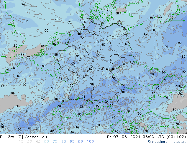 RH 2m Arpege-eu  07.06.2024 06 UTC