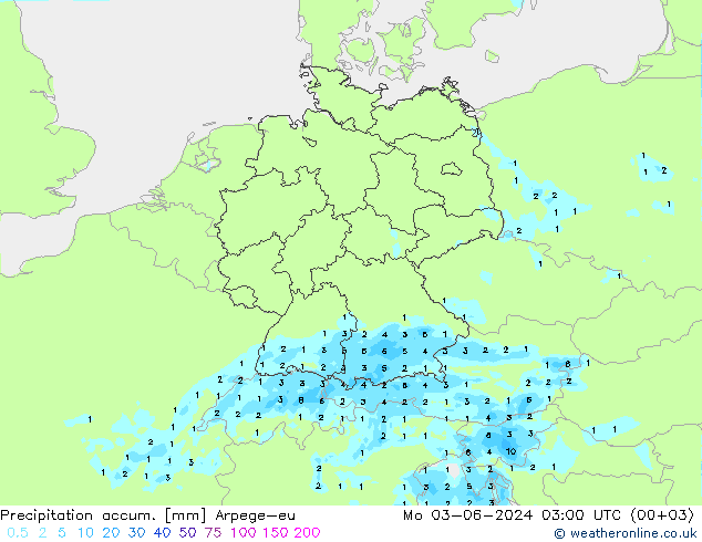 Toplam Yağış Arpege-eu Pzt 03.06.2024 03 UTC