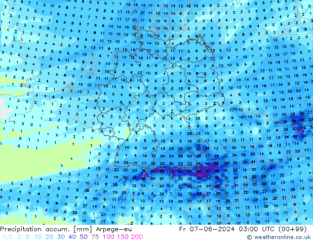 Toplam Yağış Arpege-eu Cu 07.06.2024 03 UTC