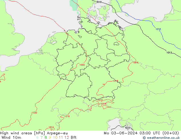 High wind areas Arpege-eu  03.06.2024 03 UTC