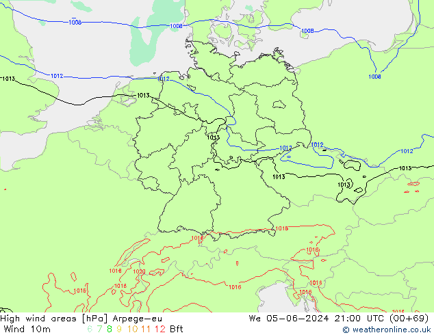 High wind areas Arpege-eu St 05.06.2024 21 UTC