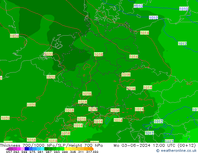 Schichtdicke 700-1000 hPa Arpege-eu Mo 03.06.2024 12 UTC