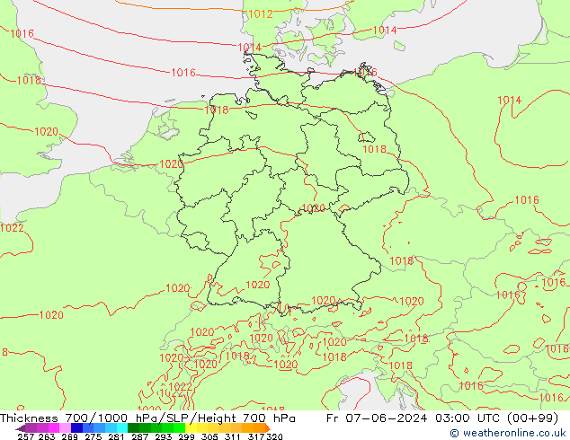 700-1000 hPa Kalınlığı Arpege-eu Cu 07.06.2024 03 UTC