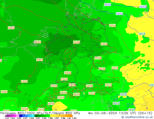 Schichtdicke 850-1000 hPa Arpege-eu Mo 03.06.2024 12 UTC