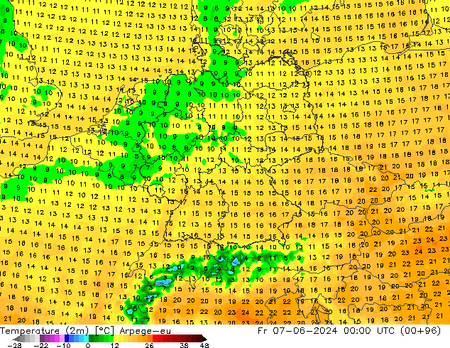 Temperature (2m) Arpege-eu Fr 07.06.2024 00 UTC