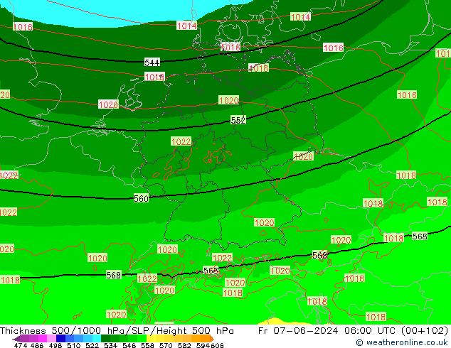 Thck 500-1000hPa Arpege-eu Fr 07.06.2024 06 UTC