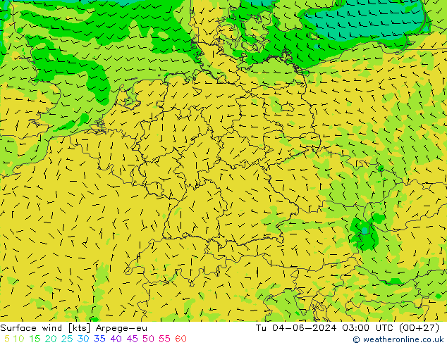 Wind 10 m Arpege-eu di 04.06.2024 03 UTC