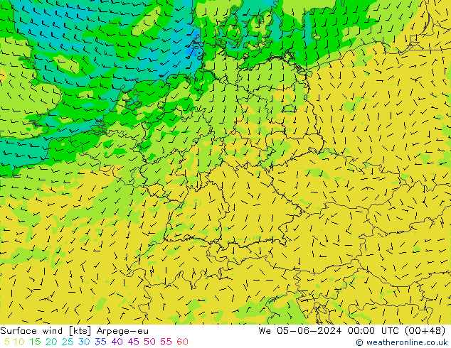 Surface wind Arpege-eu We 05.06.2024 00 UTC