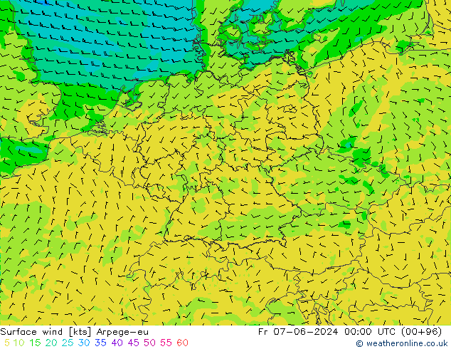 Surface wind Arpege-eu Fr 07.06.2024 00 UTC