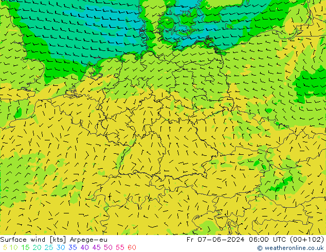 Surface wind Arpege-eu Fr 07.06.2024 06 UTC
