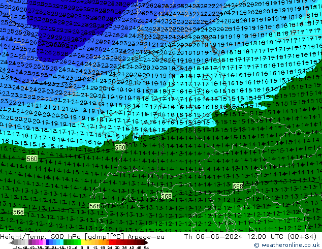 Height/Temp. 500 hPa Arpege-eu Th 06.06.2024 12 UTC