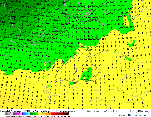 Yükseklik/Sıc. 700 hPa Arpege-eu Çar 05.06.2024 06 UTC