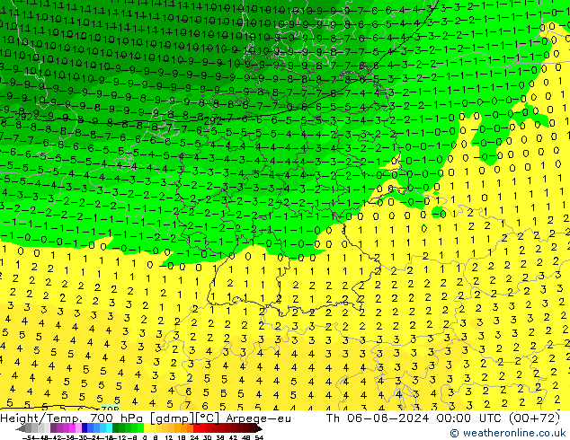 Height/Temp. 700 hPa Arpege-eu Th 06.06.2024 00 UTC