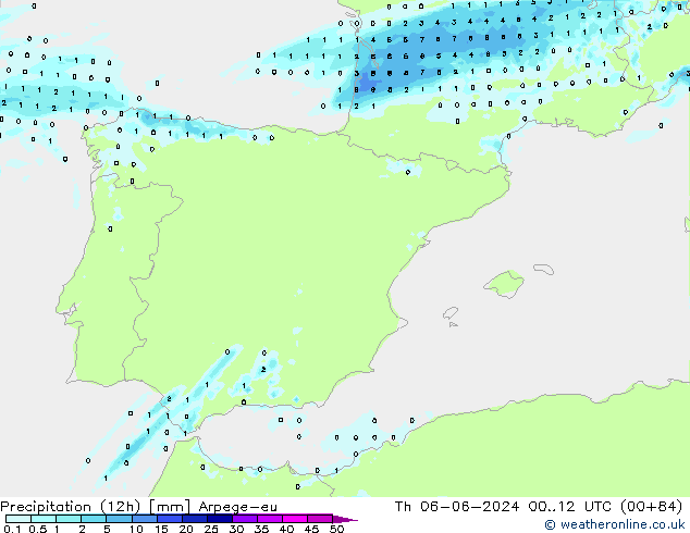 Precipitation (12h) Arpege-eu Th 06.06.2024 12 UTC