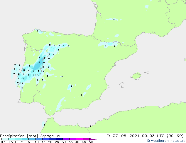 Précipitation Arpege-eu ven 07.06.2024 03 UTC