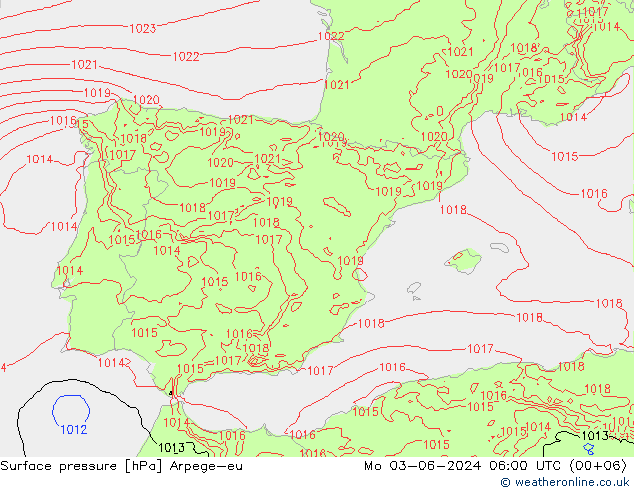 Pressione al suolo Arpege-eu lun 03.06.2024 06 UTC