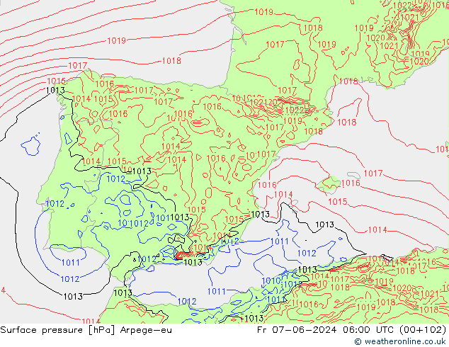 Presión superficial Arpege-eu vie 07.06.2024 06 UTC