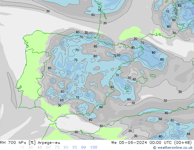 RH 700 hPa Arpege-eu śro. 05.06.2024 00 UTC