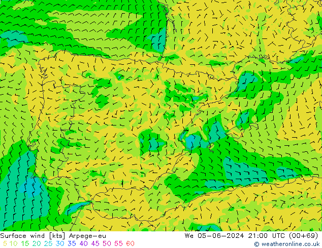 Surface wind Arpege-eu St 05.06.2024 21 UTC