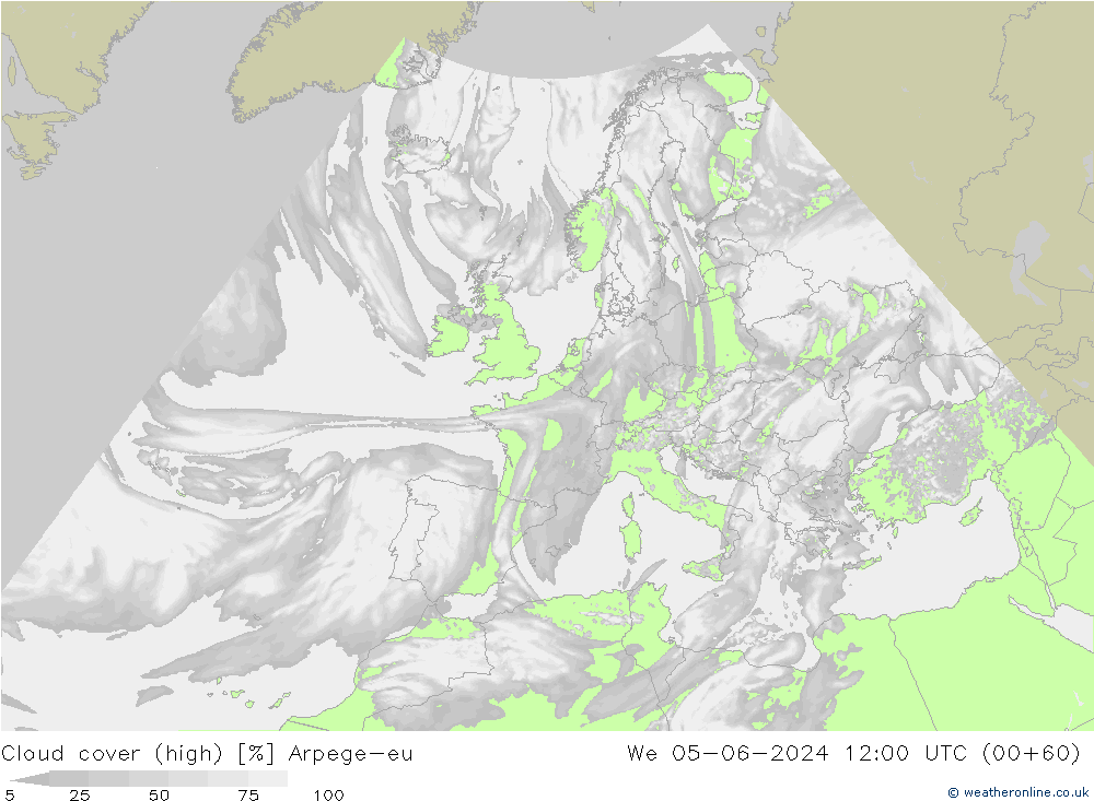 zachmurzenie (wysokie) Arpege-eu śro. 05.06.2024 12 UTC