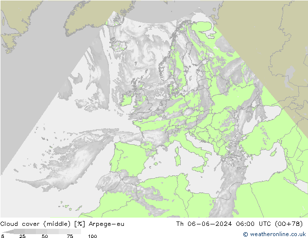 oblačnosti uprostřed Arpege-eu Čt 06.06.2024 06 UTC