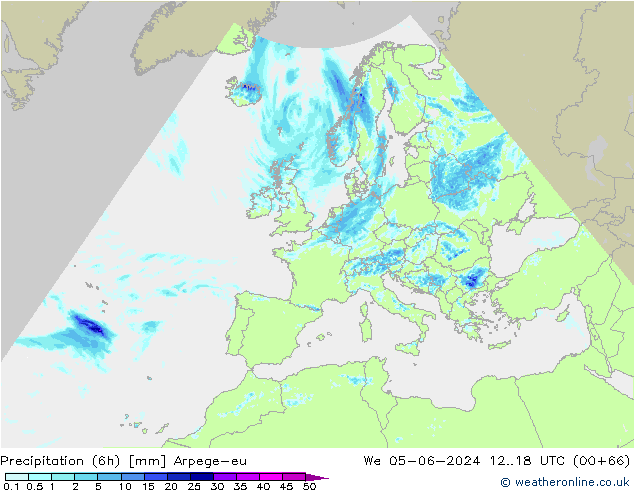 Precipitation (6h) Arpege-eu We 05.06.2024 18 UTC