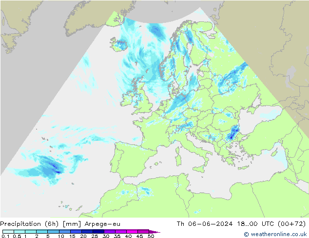 Precipitation (6h) Arpege-eu Čt 06.06.2024 00 UTC