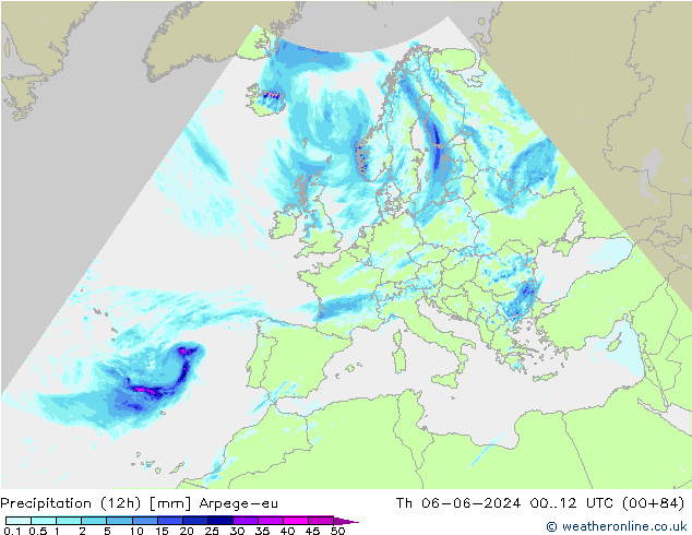 Yağış (12h) Arpege-eu Per 06.06.2024 12 UTC