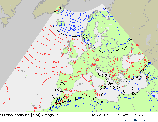 Surface pressure Arpege-eu Mo 03.06.2024 03 UTC