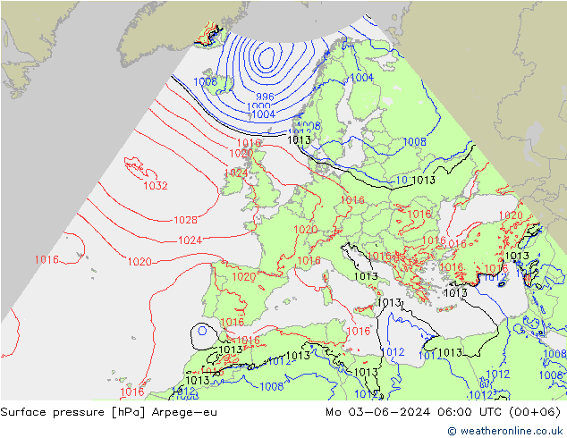 pressão do solo Arpege-eu Seg 03.06.2024 06 UTC