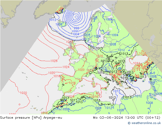 Luchtdruk (Grond) Arpege-eu ma 03.06.2024 12 UTC