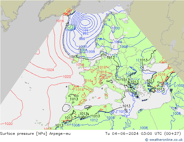 Surface pressure Arpege-eu Tu 04.06.2024 03 UTC