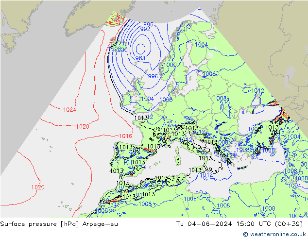 Presión superficial Arpege-eu mar 04.06.2024 15 UTC