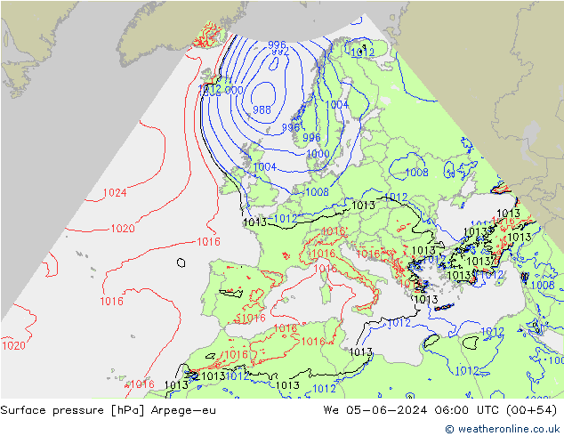 Surface pressure Arpege-eu We 05.06.2024 06 UTC