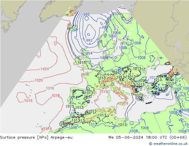 Surface pressure Arpege-eu We 05.06.2024 18 UTC