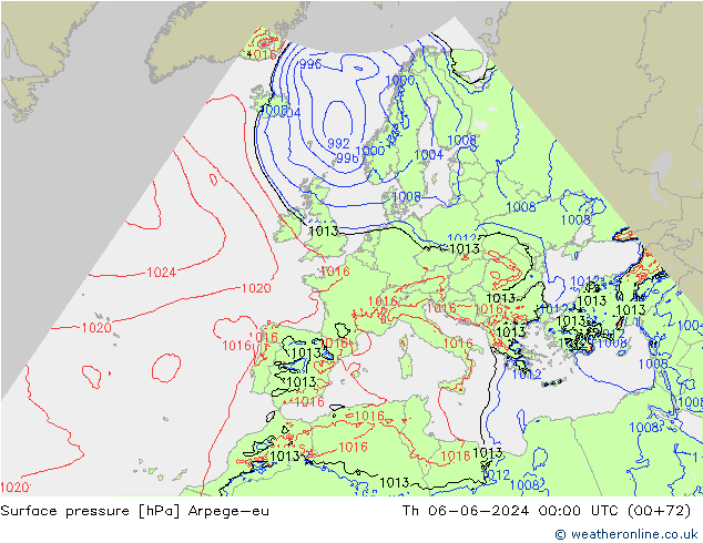 Surface pressure Arpege-eu Th 06.06.2024 00 UTC