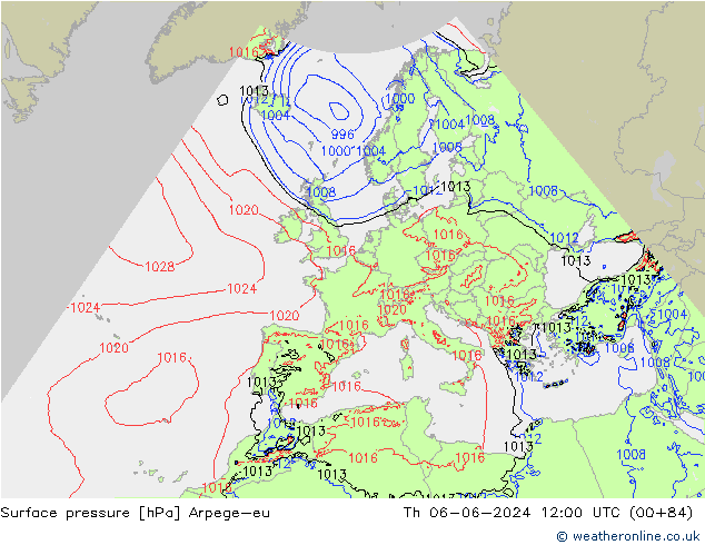 Surface pressure Arpege-eu Th 06.06.2024 12 UTC