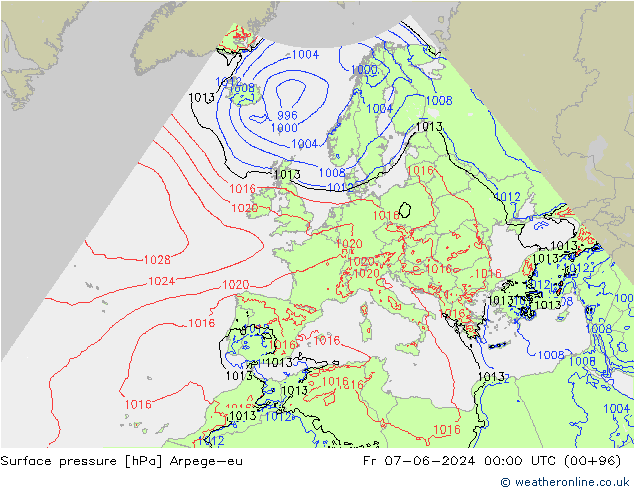 Atmosférický tlak Arpege-eu Pá 07.06.2024 00 UTC