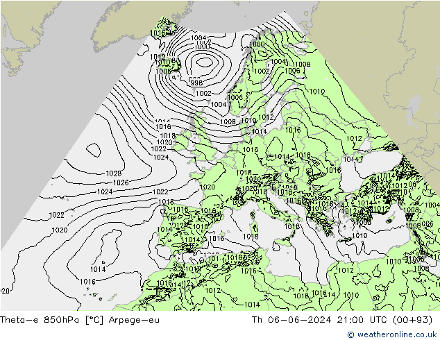 Theta-e 850hPa Arpege-eu Per 06.06.2024 21 UTC