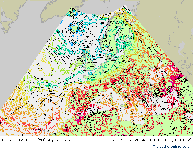 Theta-e 850hPa Arpege-eu Fr 07.06.2024 06 UTC