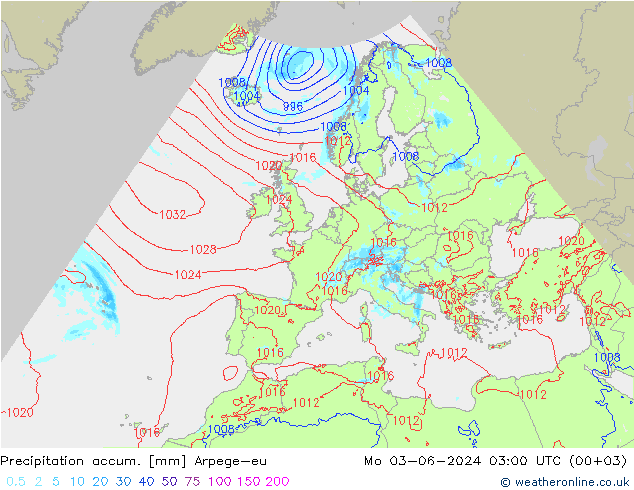 Toplam Yağış Arpege-eu Pzt 03.06.2024 03 UTC