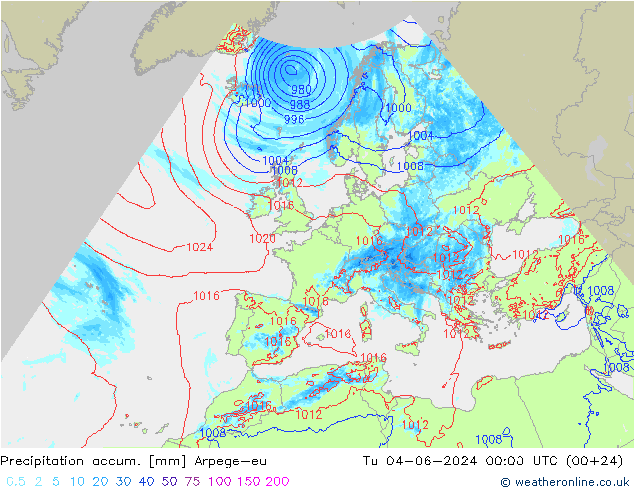 Precipitation accum. Arpege-eu вт 04.06.2024 00 UTC