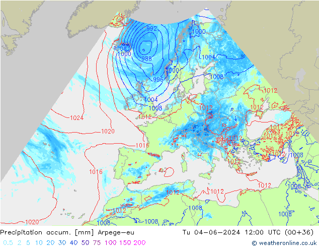 Toplam Yağış Arpege-eu Sa 04.06.2024 12 UTC