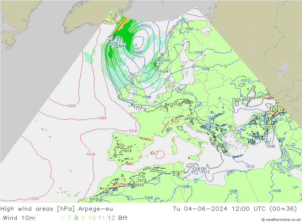 High wind areas Arpege-eu mar 04.06.2024 12 UTC