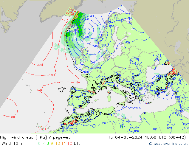 High wind areas Arpege-eu mar 04.06.2024 18 UTC