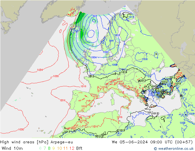 High wind areas Arpege-eu Qua 05.06.2024 09 UTC